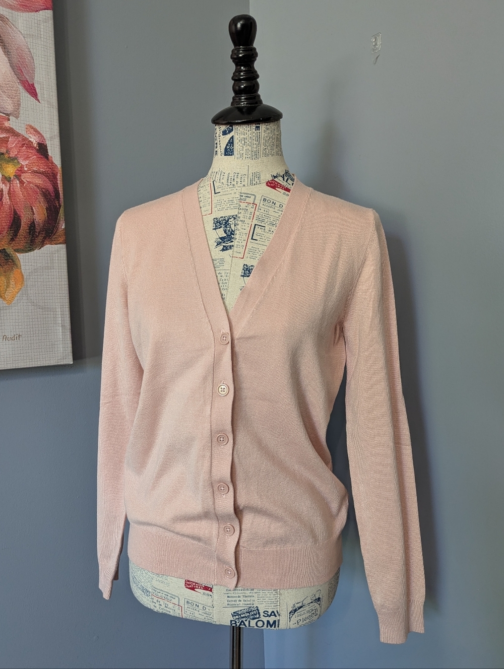 Classic Pink V-Neck Button Cardigan Sweater